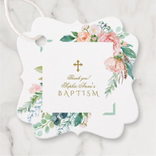 Étiquettes Cadeau Chic Aquarelle rose Blush Blanc Floral Baptême