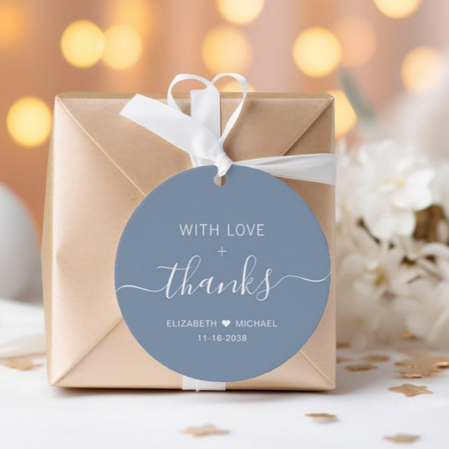 Étiquettes Cadeau Chic avec amour Dusty Mariage bleu Merci (Créateur téléchargé)