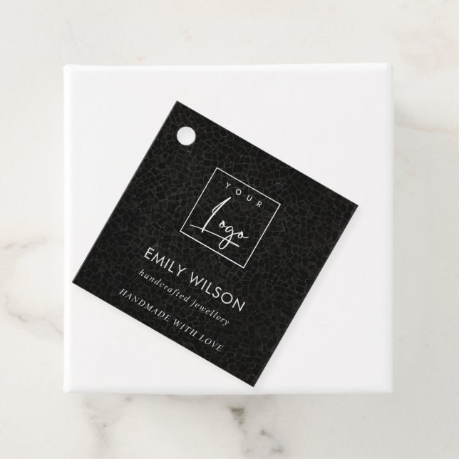 Étiquettes Cadeau Chic Black Mosaic Bijoux Logo Branding Business (En situation)