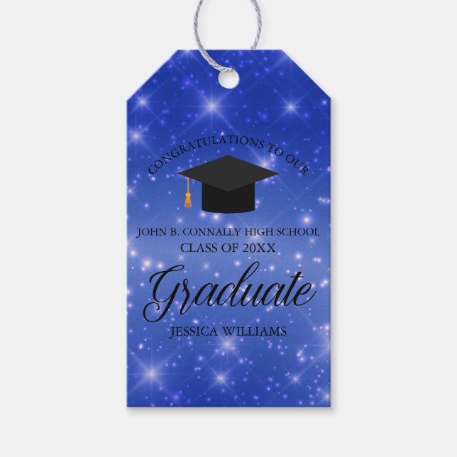 Étiquettes-cadeau Chic Blue Sparkle Graduate Custom Graduate Party (Devant)