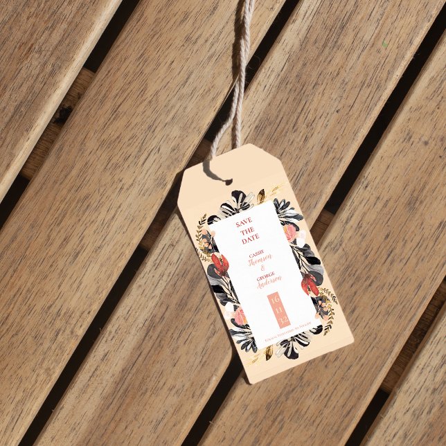 Étiquettes-cadeau Chic Blush & Black Floral Wedding Save the Date (Chic Blush & Black Floral Wedding Save the Date Gift Tags)