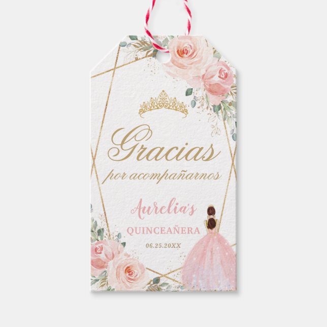 Étiquettes-cadeau Chic Blush Floral Quinceanera Favoriser le Merci (Devant)