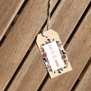 Étiquettes-cadeau Chic Blush & Mariage Fleur Black Enregistrer la Da