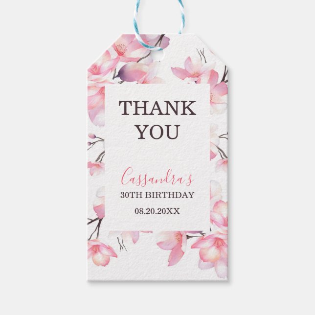 Étiquettes-cadeau Chic Blush rose cerisier Fleur Botanique Anniversa (Devant)