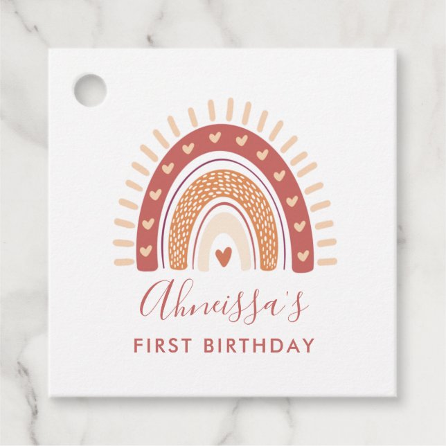 Étiquettes Cadeau Chic Bohemian Terracotta Rainbow Birthday Party (Devant)