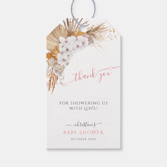 Étiquettes-cadeau Chic Boho Baby shower en terre cuite Merci (Devant)