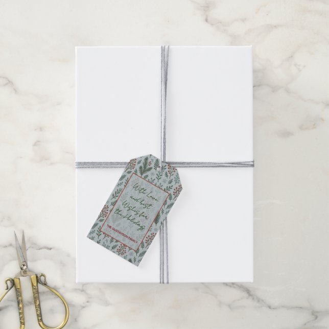 Étiquettes-cadeau Chic Botanique Holly Berry Motif Floral (Avec de la ficelle)