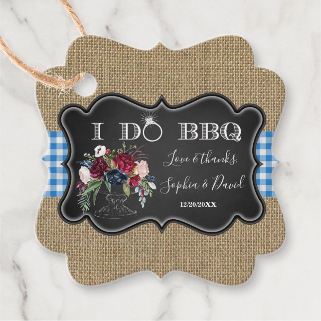 Étiquettes Cadeau Chic Burlap En vichy et Chalk I DO BBQ (Devant)