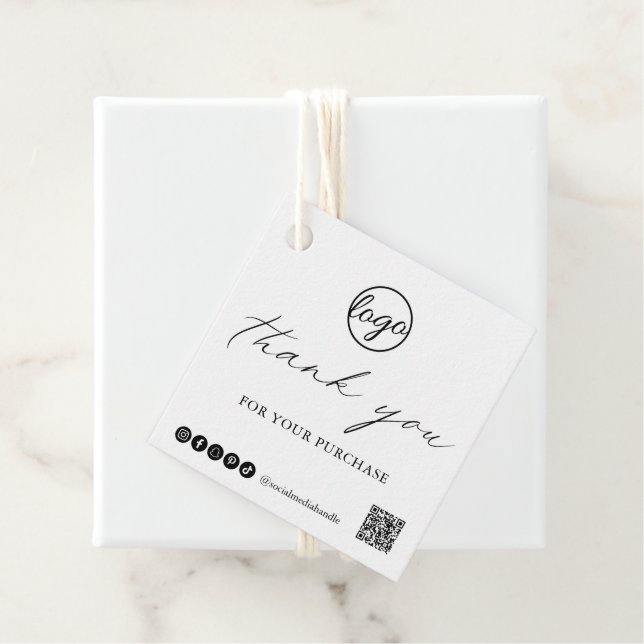 Étiquettes Cadeau Chic Calligraphie Élégant Logo Merci Business (En situation)