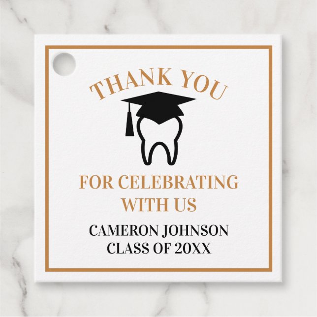 Étiquettes Cadeau Chic Dental School Custom Gold Graduation Party (Devant)