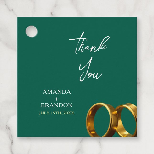 Étiquettes Cadeau Chic Emerald Green Gold Rings Mariage (Devant)