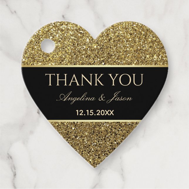 Étiquettes Cadeau Chic Gold Et Black Wedding Favoriser (Devant)