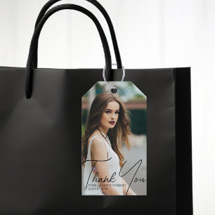 Étiquettes-cadeau Chic Graduation Photo Merci Black Script Party