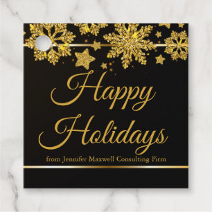 Étiquettes Cadeau Chic Happy Holidays Black Gold Snowflake Custom