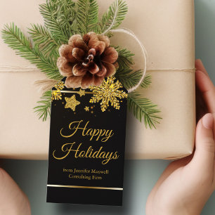 Étiquettes-cadeau Chic Happy Holidays Black Gold Snowflake Custom