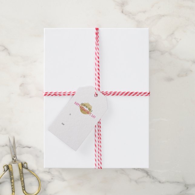 Étiquettes-cadeau Chic Hot Rose Chevron Gold Lips Saint Valentin (Avec de la ficelle)
