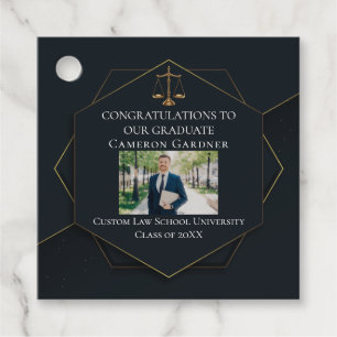 Étiquettes Cadeau Chic Law School Photo Black Gold Graduation Party