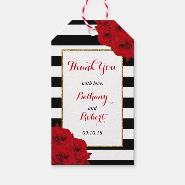 Étiquettes-cadeau Chic Moderne Luxe Mariage Collection - Roses rouge (Devant)