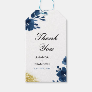 Étiquettes-cadeau Chic Navy Watercolor Flowers Mariage Parties scint