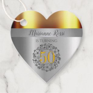 Étiquettes Cadeau Chic Or Et Coeur Métallique Argent En Forme