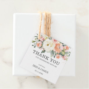 Étiquettes Cadeau Chic Peach ivoire rose Mariage Merci