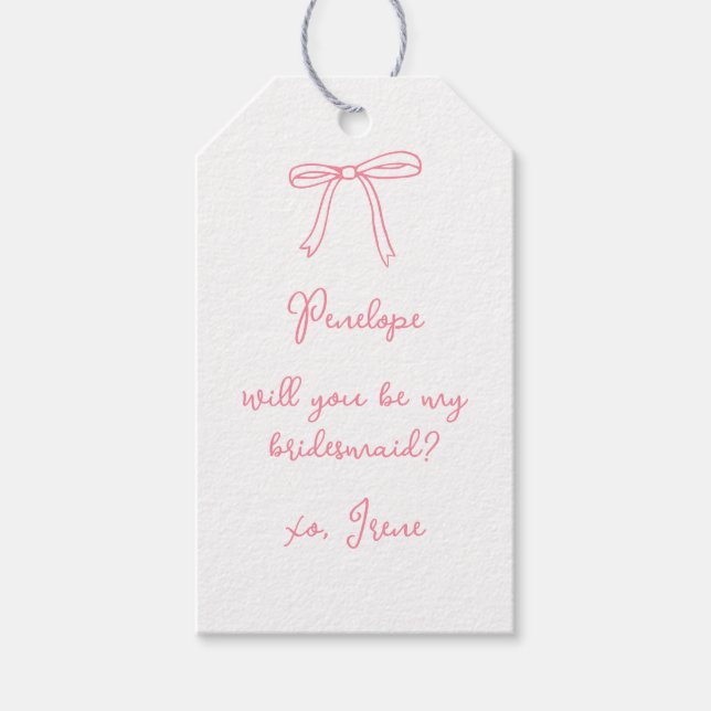 Étiquettes-cadeau Chic Personnalisé Coquette Rose Bow Bridesmaid Pro (Devant)