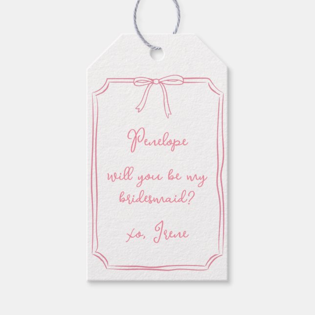 Étiquettes-cadeau Chic Personnalisé Coquette Rose Bow Bridesmaid Pro (Devant)