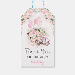 Étiquettes-cadeau Chic Pink Gold Drive Par Merci Favoriser la quaran