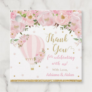 Étiquettes Cadeau Chic Rose Tendre Floral Montgolfière Merci