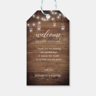 Étiquettes-cadeau Chic Rustic Barn Bois Mariage Calligraphie Bienven