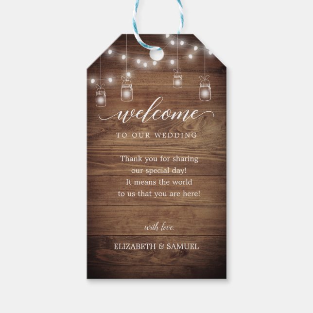 Étiquettes-cadeau Chic Rustic Barn Bois Mariage Calligraphie Bienven (Devant)