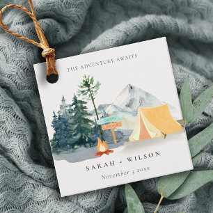 Étiquettes Cadeau Chic Rustic Pine Woods Camping Mariage de montagne