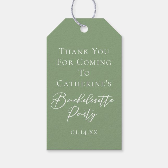 Étiquettes-cadeau Chic Sage Green Bachelorette Party Personalized (Devant)