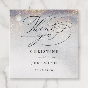 Étiquettes Cadeau Chic Silver Gold Sparkle Aquarelle Mariage de luxe