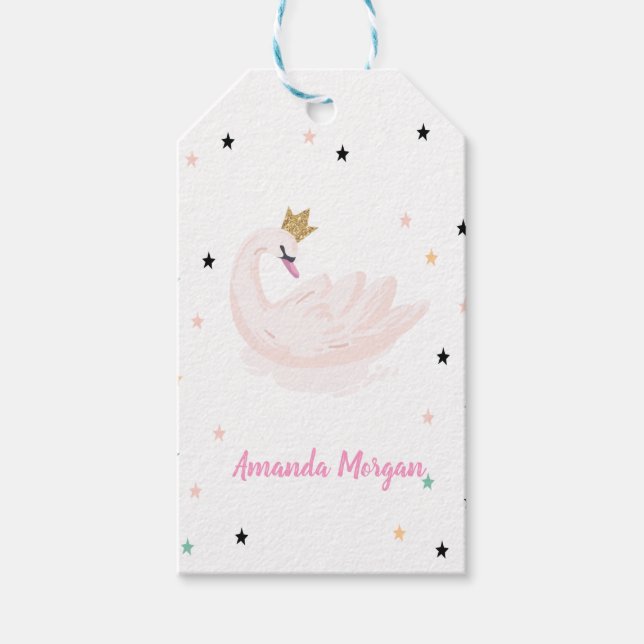 Étiquettes-cadeau Chic Swan, Étoiles, Princesse (Devant)