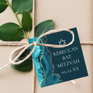 Étiquettes Cadeau Chic Turquoise Gold Agate Bat mitzvah Party