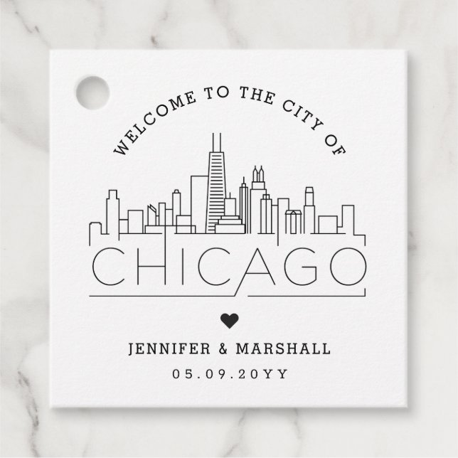 Étiquettes Cadeau Chicago Skyline | Accueil Mariage (Devant)