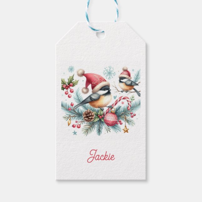 Étiquettes-cadeau Chickadee de Noël (Devant)