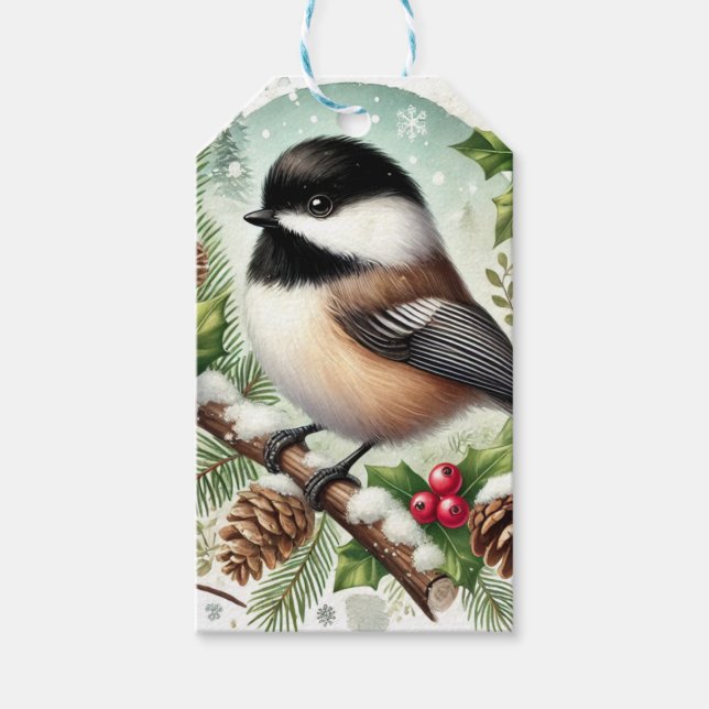 Étiquettes-cadeau Chickadee Holiday (Devant)