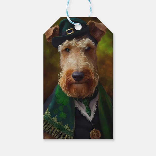 Étiquettes-cadeau chien airedale à la St. Patrick's Day (Devant)