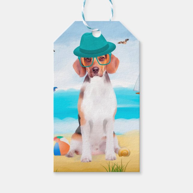 Étiquettes-cadeau Chien beagle Sur La Plage (Devant)