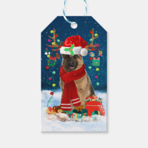 Étiquettes-cadeau Chien berger allemand en neige avec cadeaux de No
