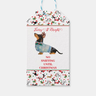 Étiquettes-cadeau Chien Dachshund Reindeer Casquette Noël Furie bril