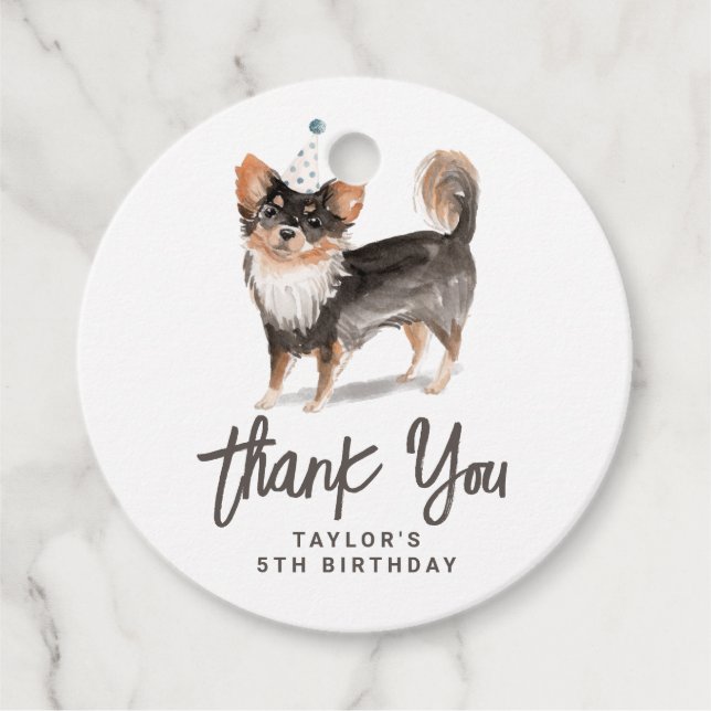 Étiquettes Cadeau Chien de Chihuahua de longue date Merci d'annivers (Devant)