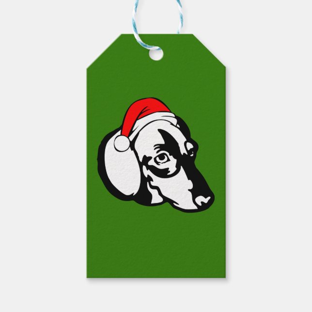 Étiquettes-cadeau Chien de Dachshund avec chapeau de Noël (Devant)