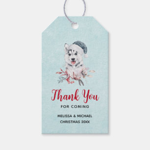 Étiquettes-cadeau Chien de Noël Husky dans un chapeau de Père Noël