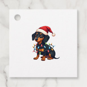 Étiquettes Cadeau Chien de Noël Lumières Chapeau de Père Noël Noël A