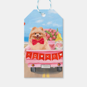 Étiquettes-cadeau Chien de Poméranie Saint Valentin Coeurs de Camion