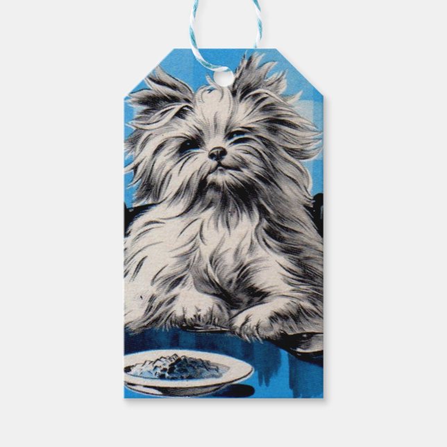 Étiquettes-cadeau chien de sol mangeant à la table (Devant)