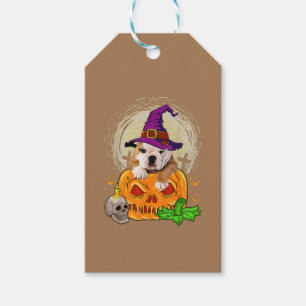 Étiquettes-cadeau Chien d'Halloween Citrouille de taureau anglais mi